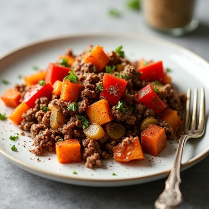 Ground Beef and Crispy Roasted Sweet Potato Hash