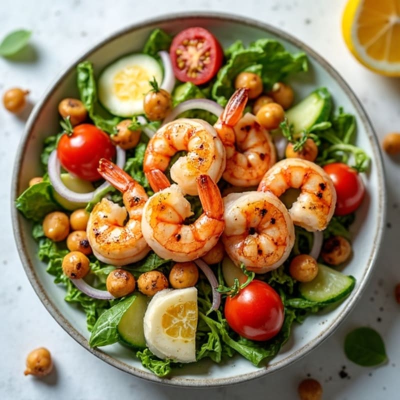 Grilled Shrimp and Chickpea Salad with Lemon-Tahini Dressing