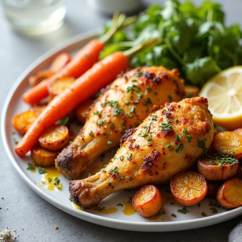 Crispy Lemon-Herb Roasted Chicken with Roasted Root Vegetables