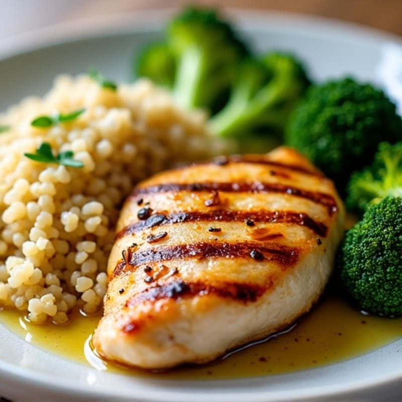 Grilled Chicken Breast with Quinoa and Roasted Broccoli