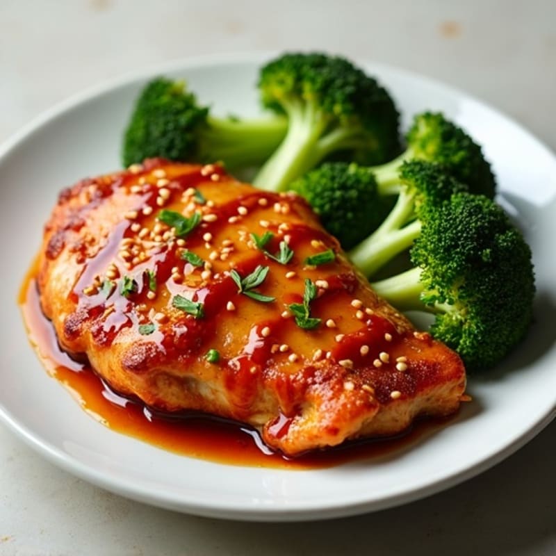 Crispy Baked Sweet and Spicy Sesame Chicken with Roasted Broccoli