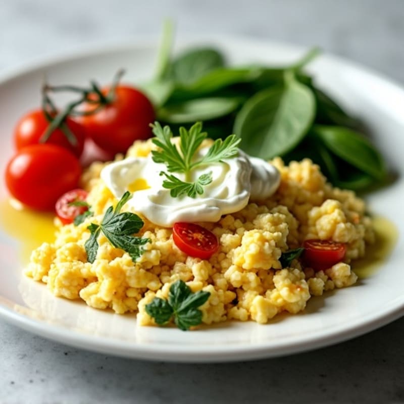 Egg White and Spinach Scramble with Cottage Cheese and Cherry Tomatoes