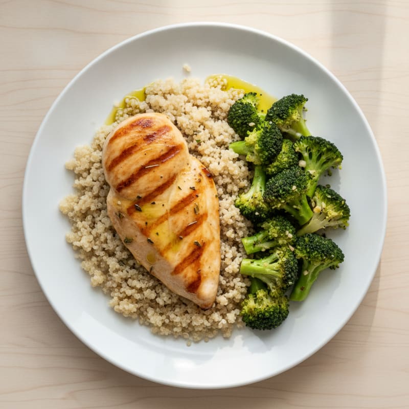Grilled Chicken Breast with Quinoa and Steamed Broccoli