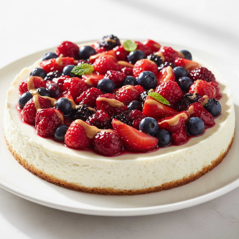 Greek Yogurt Protein Cheesecake with Mixed Berries
