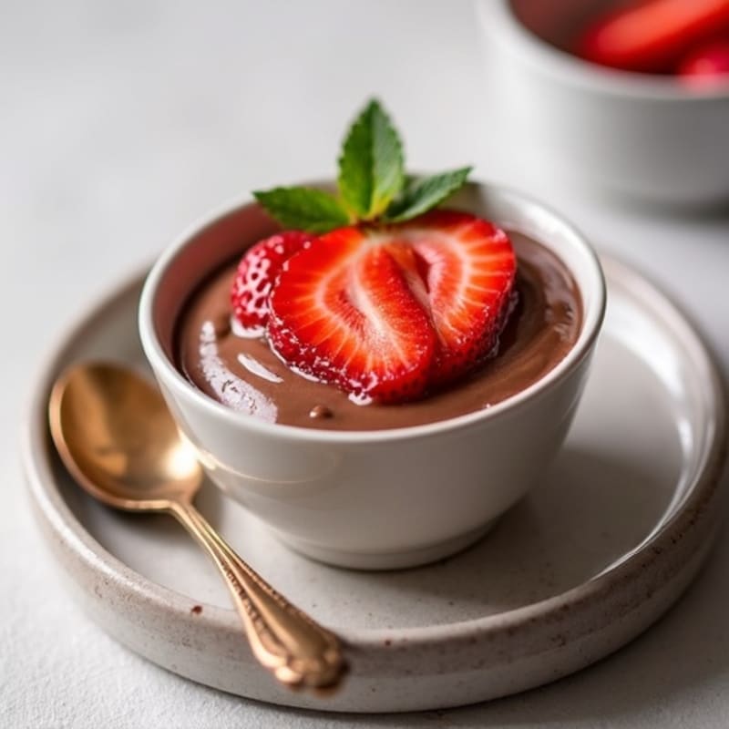 Chocolate Protein Pudding with Sliced Strawberries