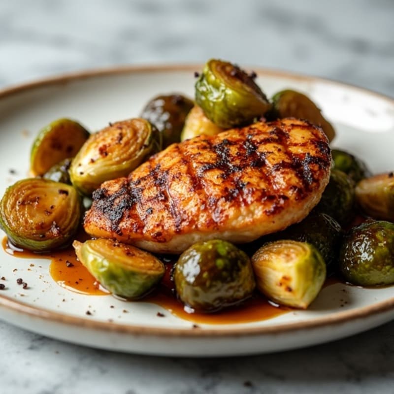 Crispy Pan-Seared Chicken with Balsamic Glazed Brussels Sprouts