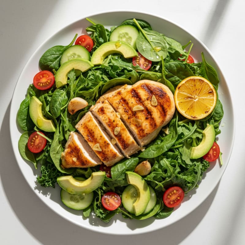 Grilled Lemon Garlic Chicken Breast with Mixed Greens