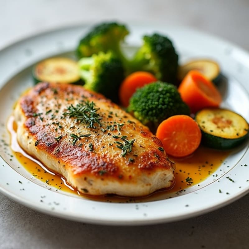 Herb-Crusted Pan Seared Chicken with Roasted Vegetables