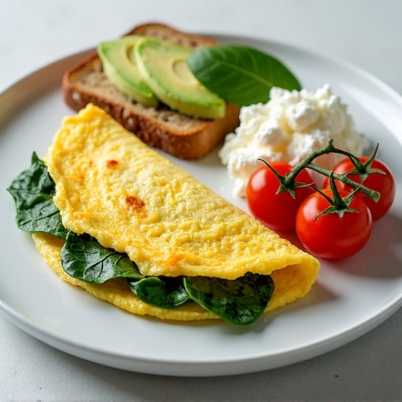 Egg White Spinach Omelette with Cottage Cheese and Cherry Tomatoes