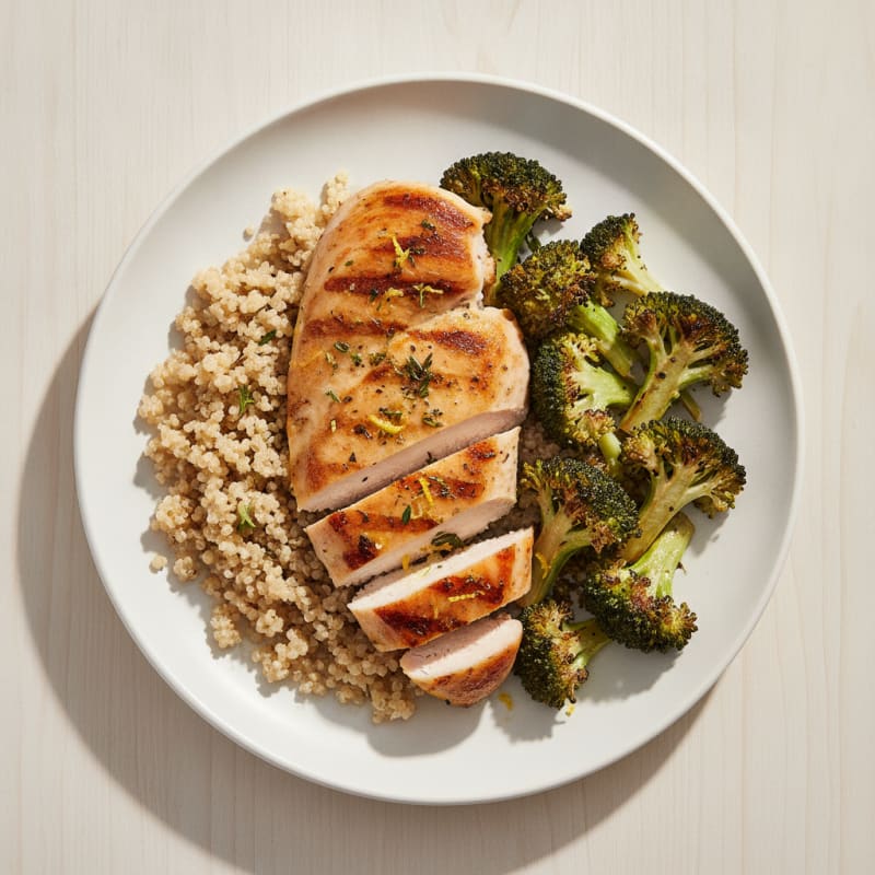 Grilled Chicken Breast with Quinoa and Roasted Broccoli
