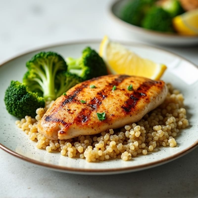 Grilled Chicken Breast with Quinoa and Steamed Broccoli
