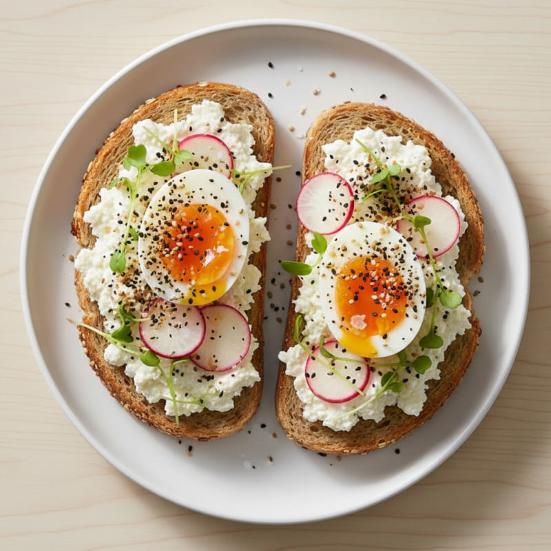 Savory Cottage Cheese Toast with Jammy Eggs