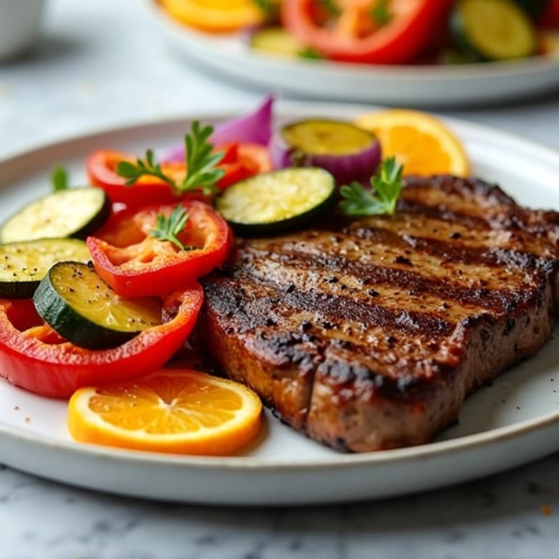Seared Steak with Roasted Mixed Vegetables and Fresh Citrus