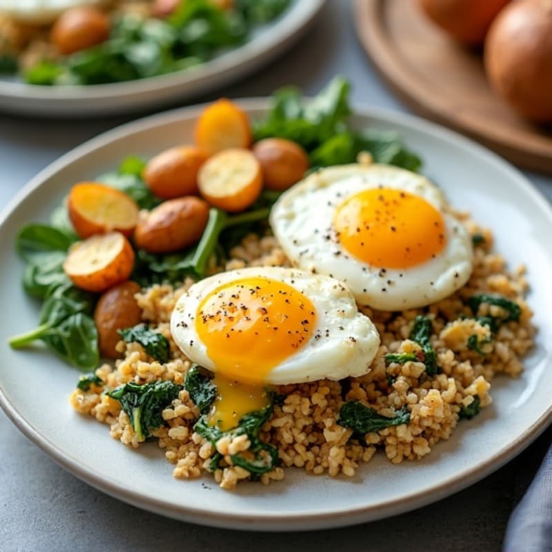 Ground Turkey and Spinach Egg Scramble with Roasted Potatoes