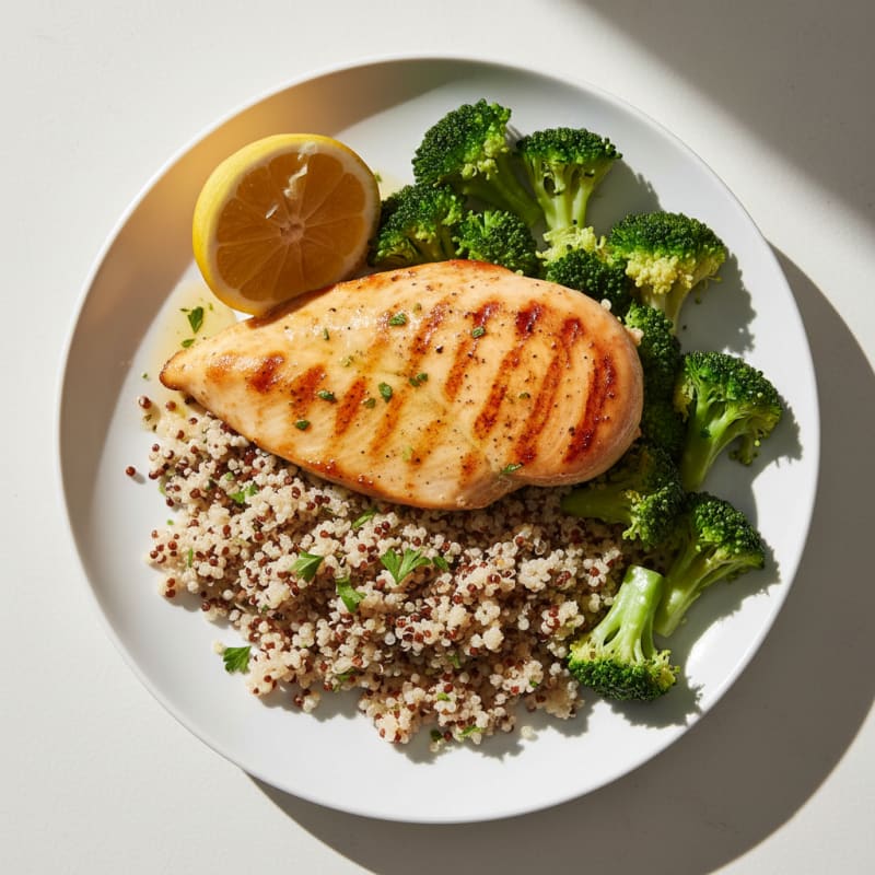 Grilled Chicken Breast with Quinoa and Steamed Broccoli