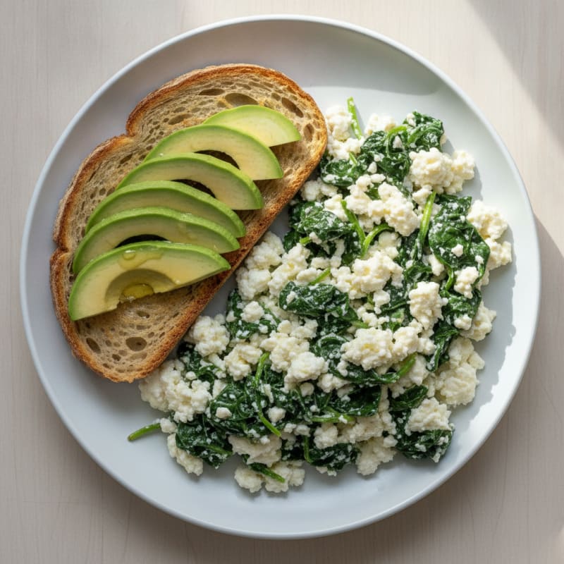 Egg White and Cottage Cheese Scramble with Sautéed Spinach