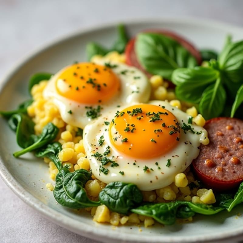 Egg White Spinach Scramble with Turkey Sausage