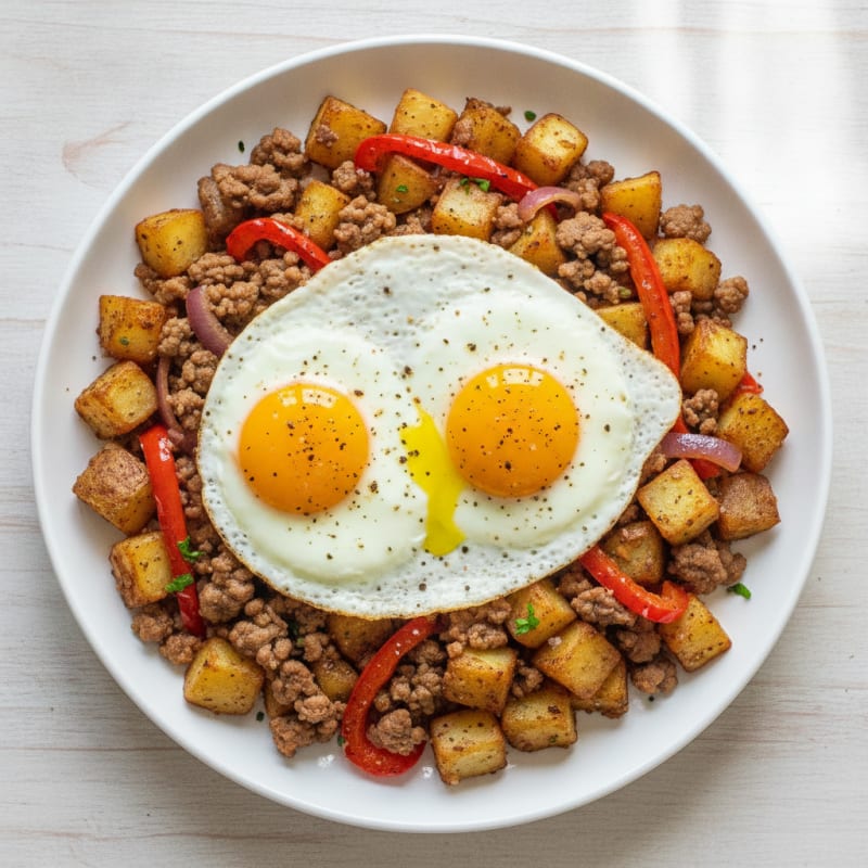 Ground Beef and Potato Hash with Eggs