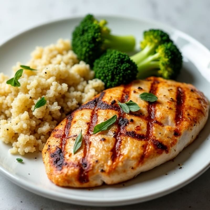 Grilled Chicken Breast with Quinoa and Roasted Broccoli