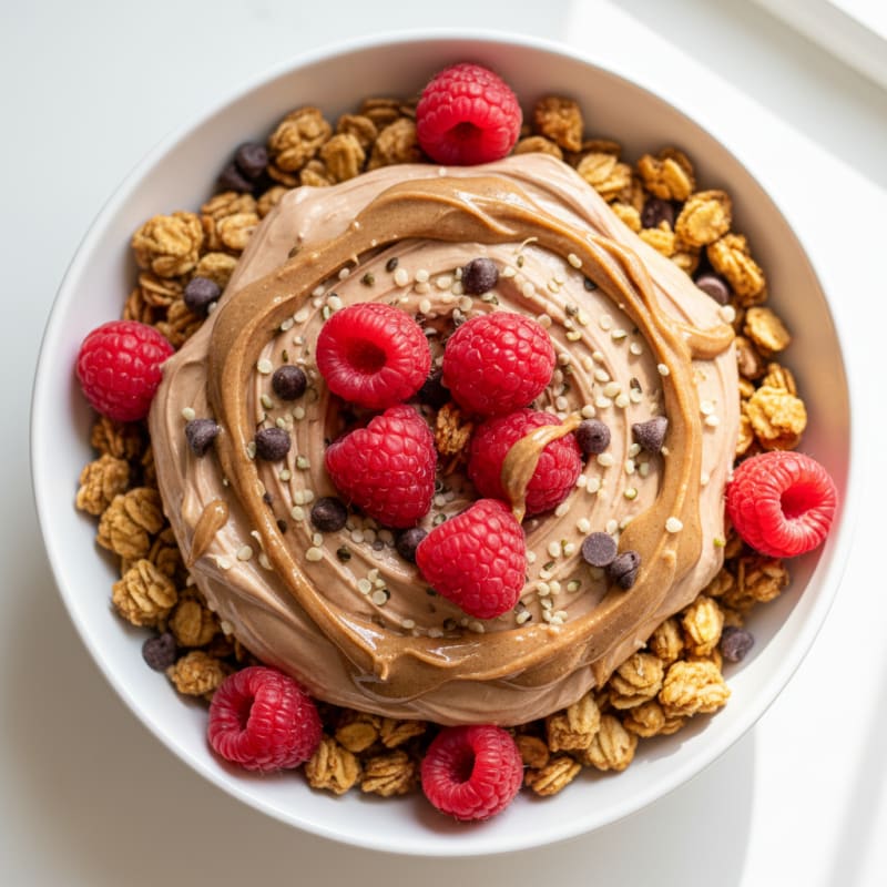 Greek Yogurt Protein Parfait with Chocolate Protein Powder and Nut Butter