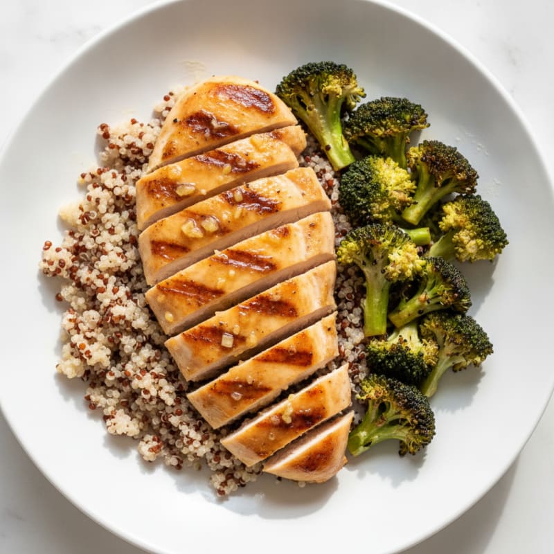 Grilled Chicken Breast with Quinoa and Roasted Broccoli