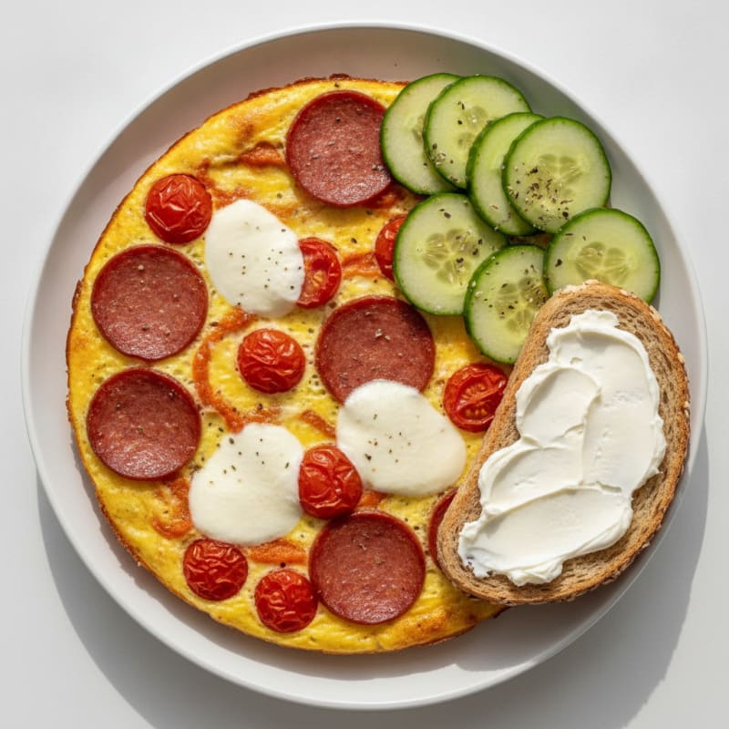 Salami Mozzarella Egg Bake with Cherry Tomatoes