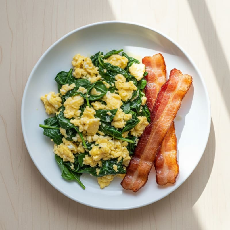 Cottage Cheese Scramble with Spinach and Turkey Bacon