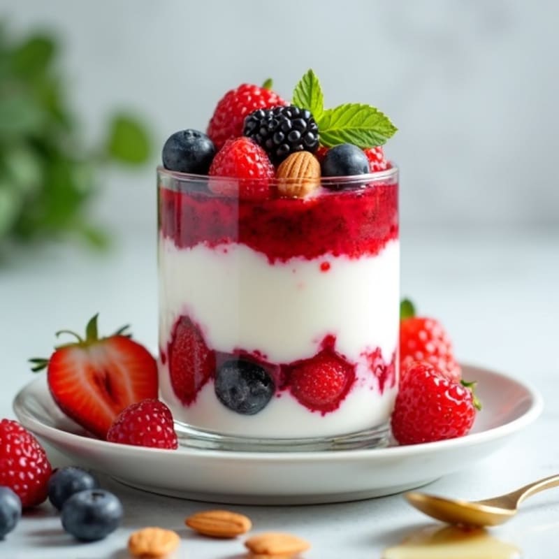 Greek Yogurt Protein Parfait with Mixed Berries and Almonds
