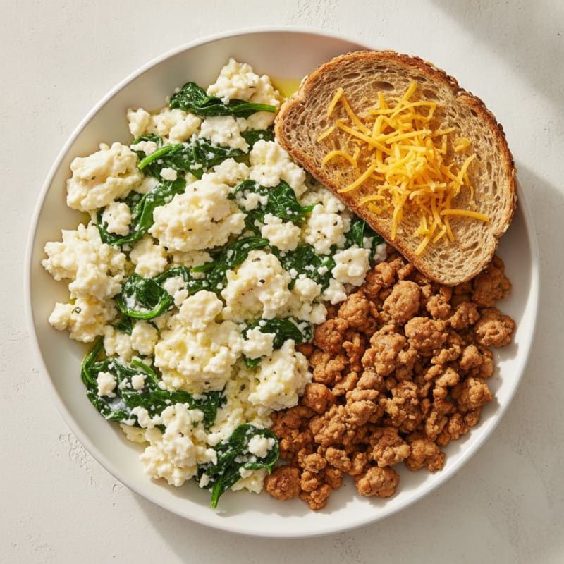 Cottage Cheese Scramble with Spinach and Sautéed Turkey