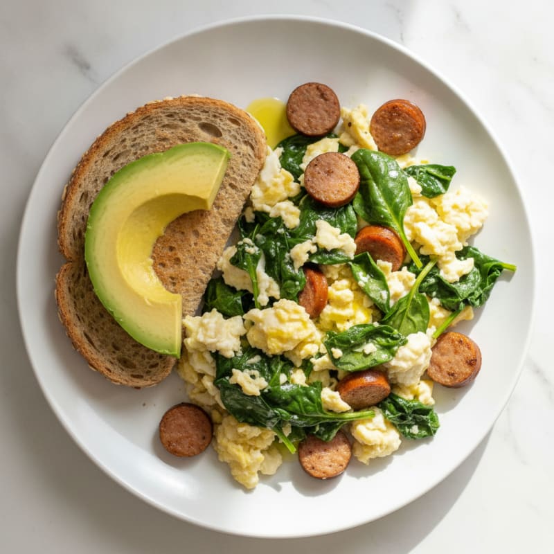 Egg White Scramble with Turkey Sausage and Spinach