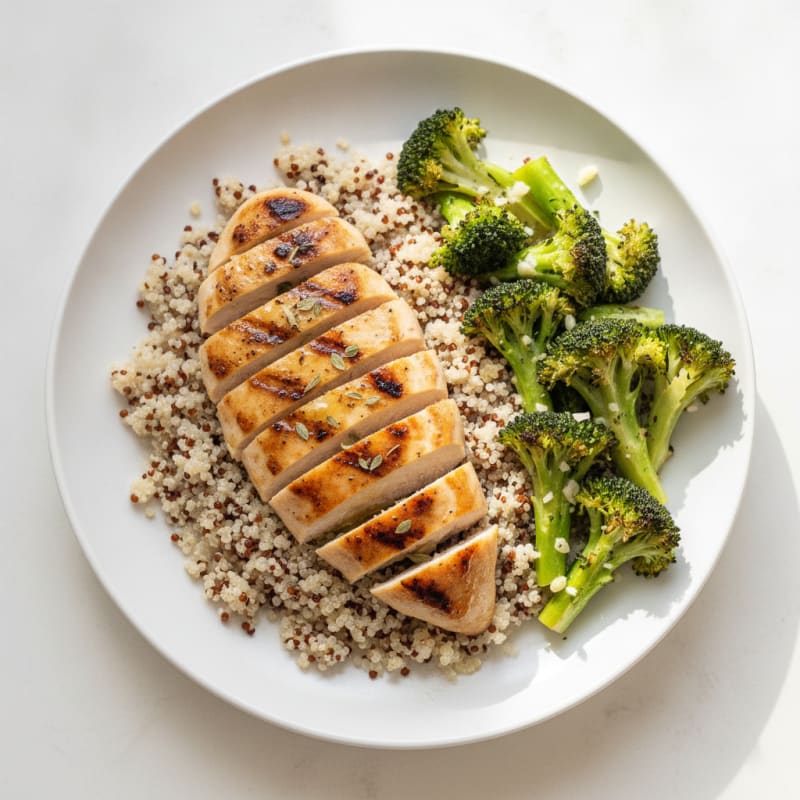 Grilled Chicken Breast with Quinoa and Roasted Broccoli