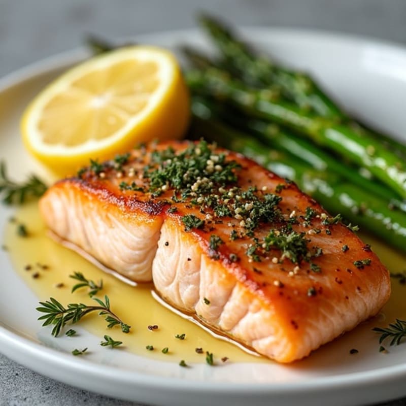 Herb-Crusted Pan Seared Salmon with Roasted Asparagus