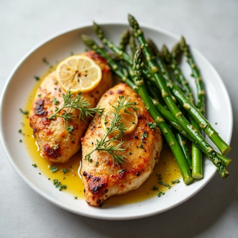 Crispy Lemon Herb Roasted Chicken with Roasted Asparagus