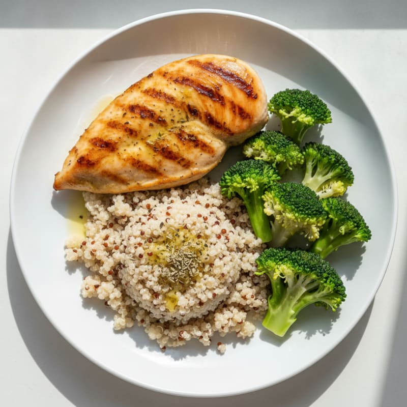 Grilled Chicken Breast with Quinoa and Steamed Broccoli