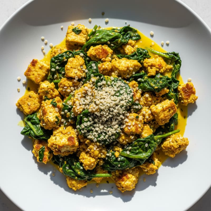Silky Tofu Scramble with Spinach and Hemp Seeds