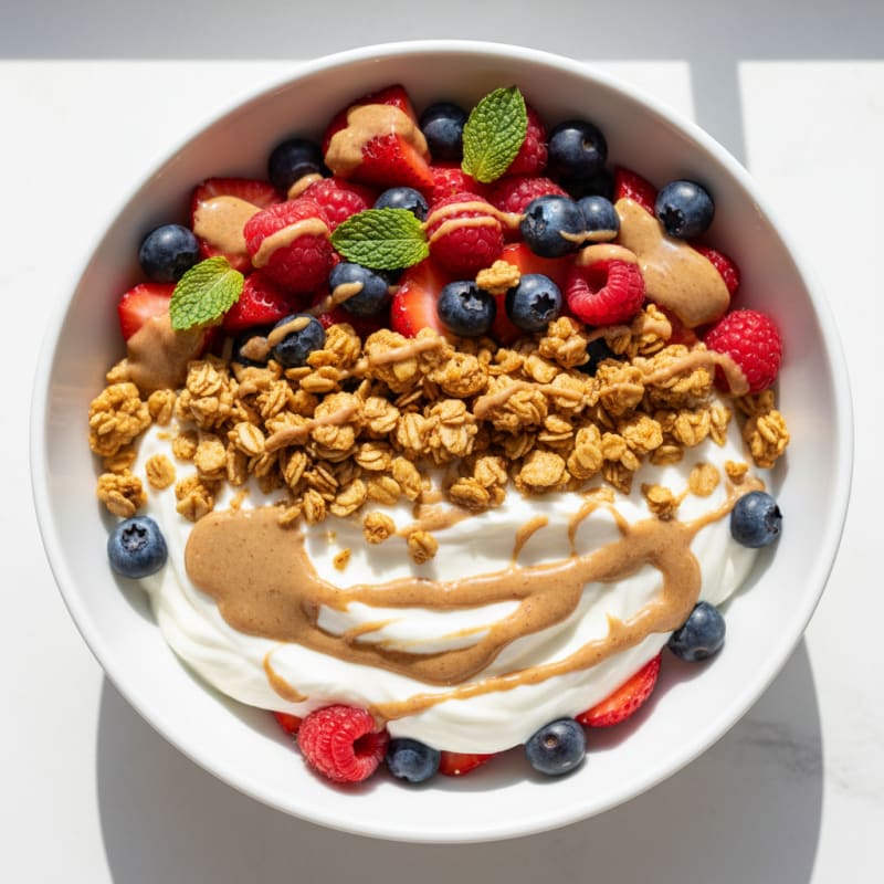 Creamy Greek Yogurt Parfait with Protein Granola and Mixed Berries