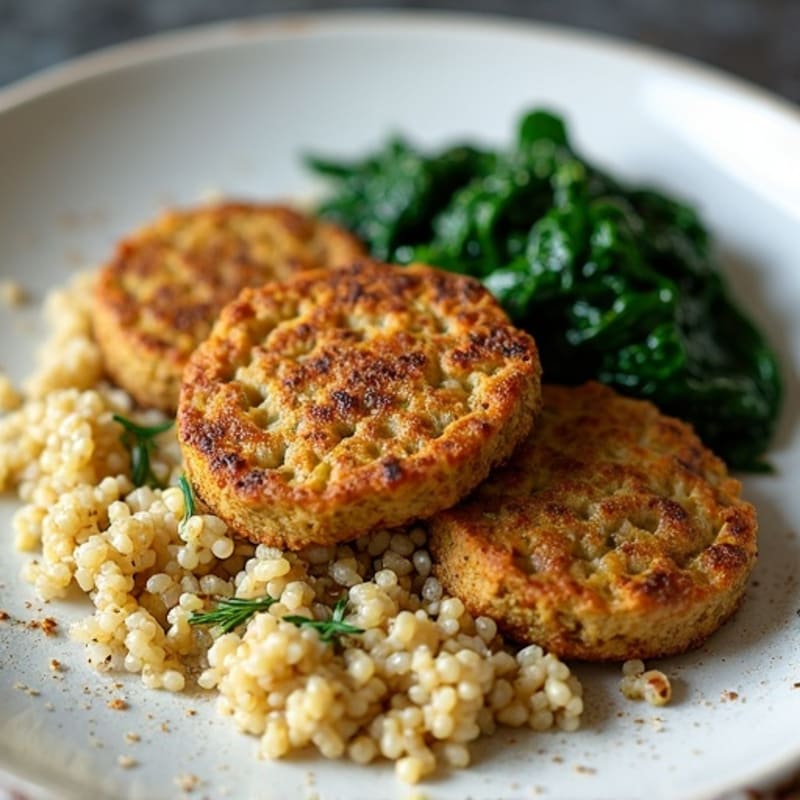 Herb-Baked Seitan with Quinoa and Steamed Spinach