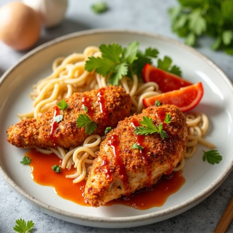 Crispy Baked Ginger-Garlic Chicken with Sweet Chili Sauce