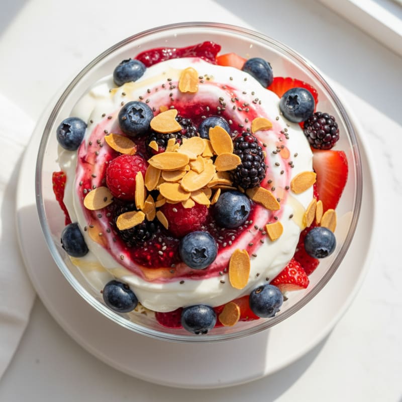 Greek Yogurt Protein Parfait with Mixed Berries and Almonds