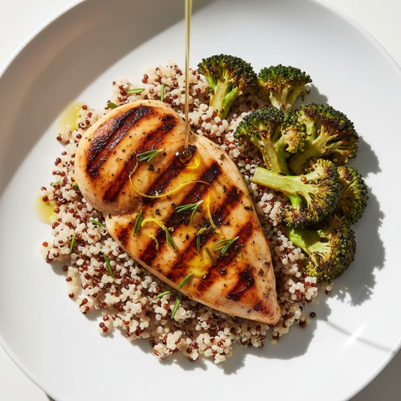 Grilled Chicken Breast with Roasted Broccoli and Quinoa