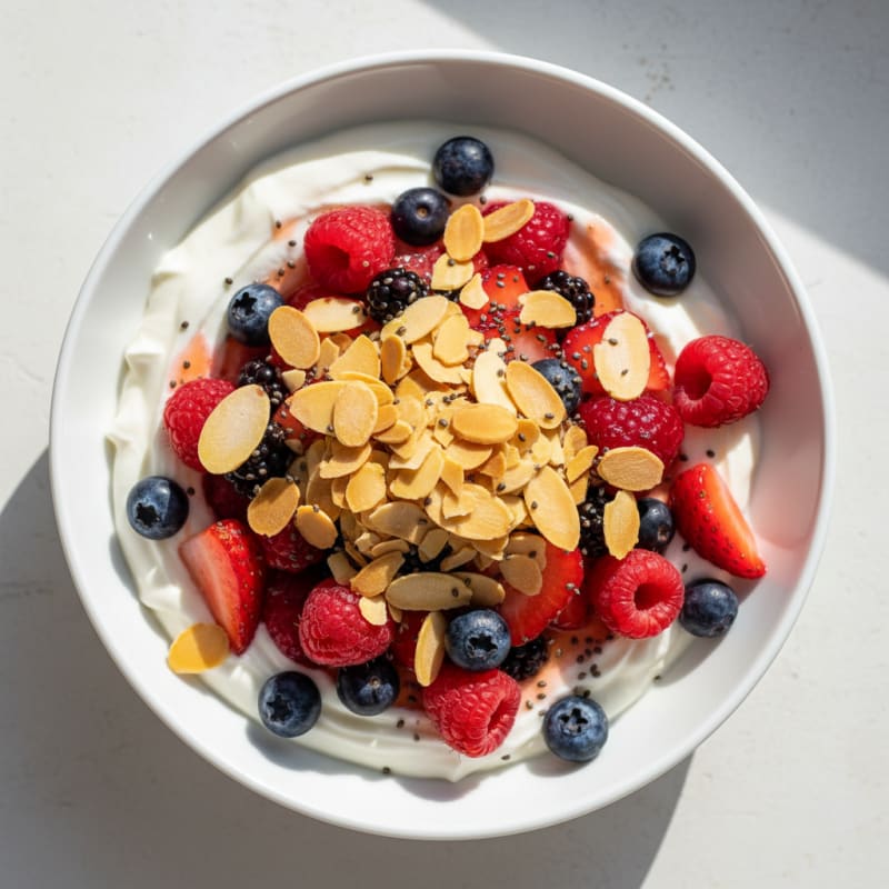Greek Yogurt Protein Parfait with Mixed Berries and Almonds