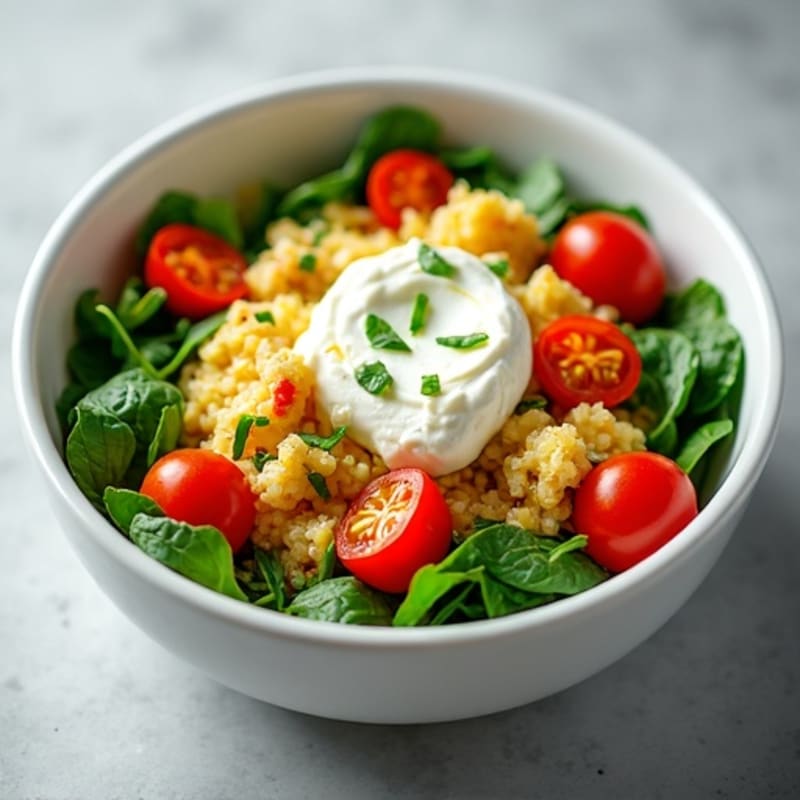 Egg White and Spinach Scramble with Cottage Cheese and Cherry Tomatoes