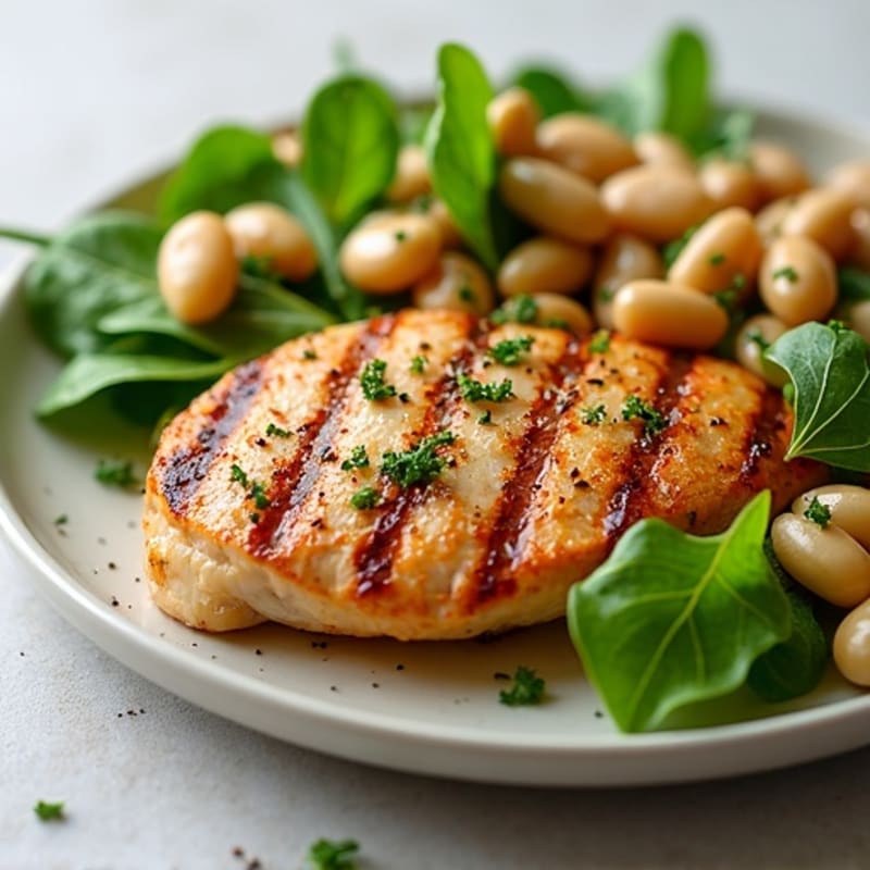 Grilled Chicken Breast with Mixed Greens and White Bean Salad