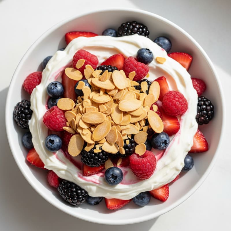 Greek Yogurt Protein Parfait with Mixed Berries and Almonds