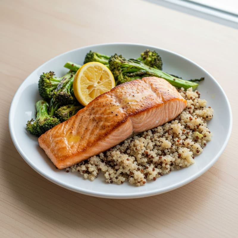 Seared Salmon with Roasted Broccoli and Quinoa