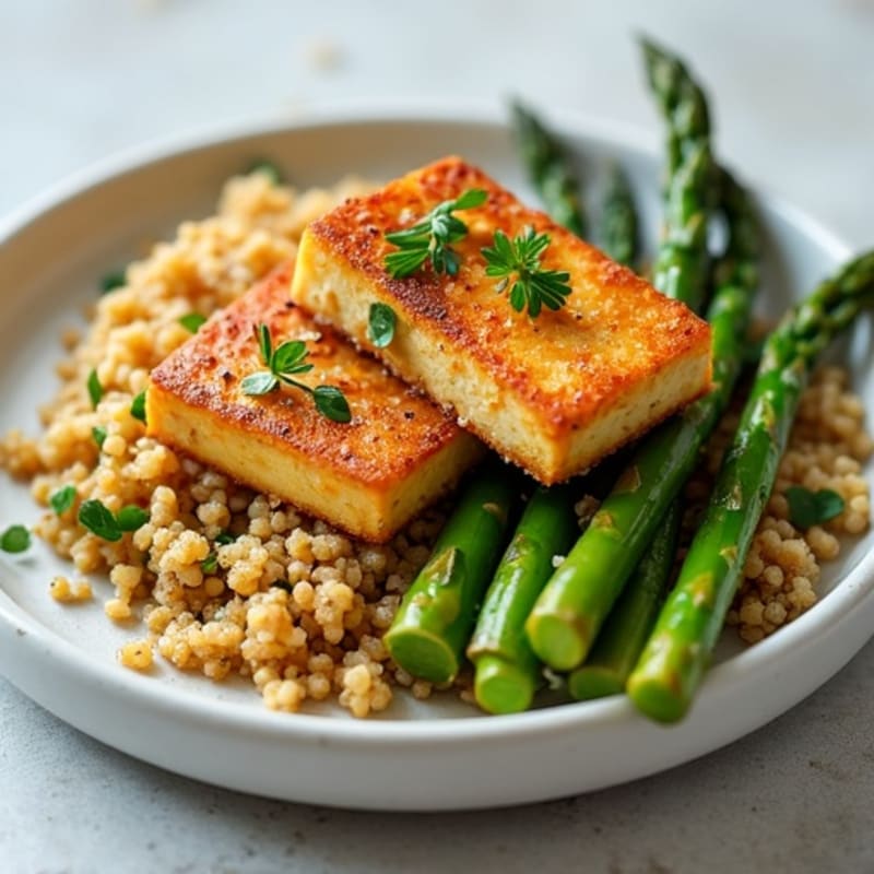 Crispy Baked Tofu with Roasted Asparagus and Quinoa