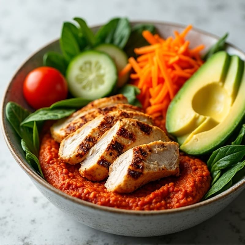 Roasted Red Pepper Hummus Bowl with Fresh Vegetables