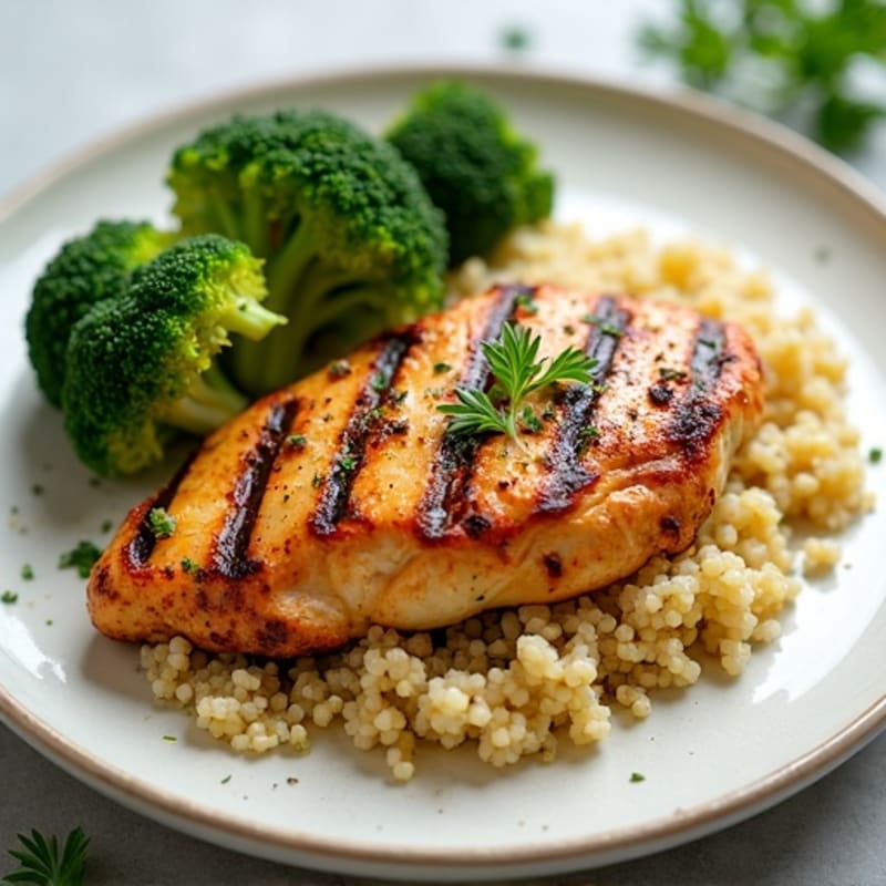 Grilled Chicken Breast with Quinoa and Roasted Broccoli