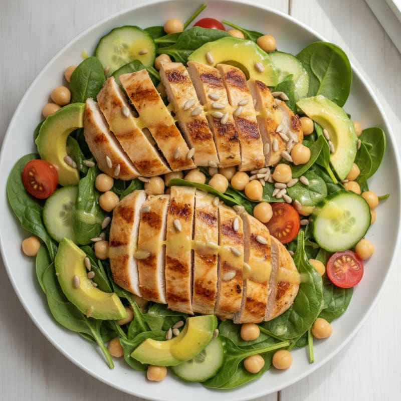 Grilled Chicken Spinach Salad with Chickpeas