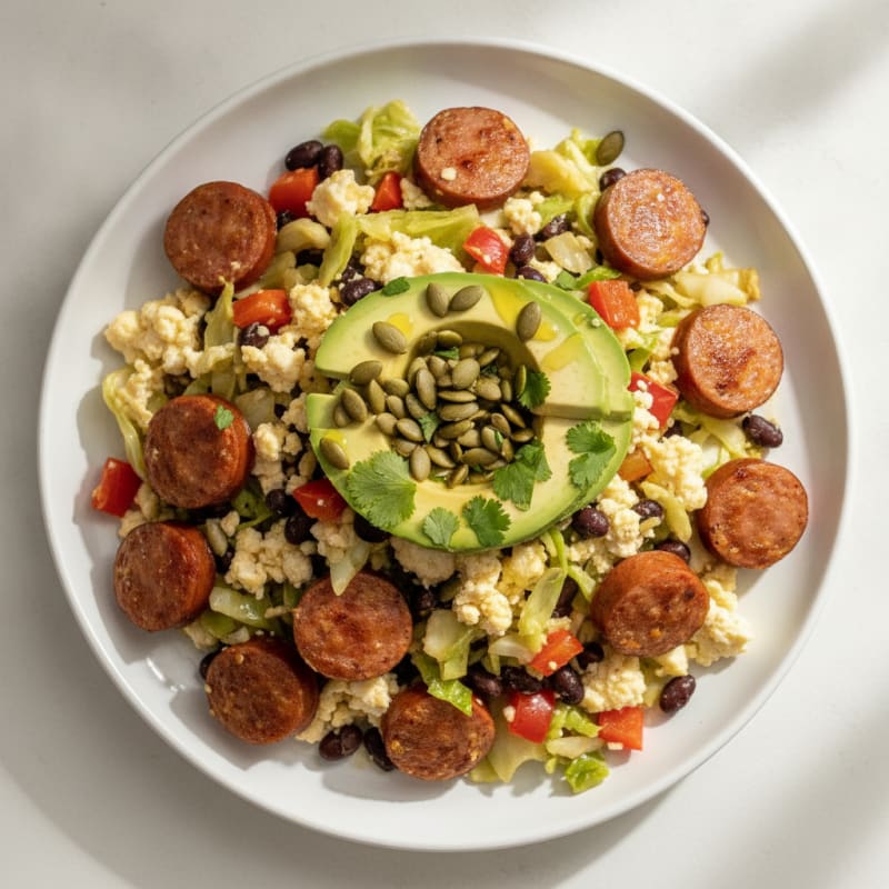 Cabbage and Cheddar Bratwurst Scramble